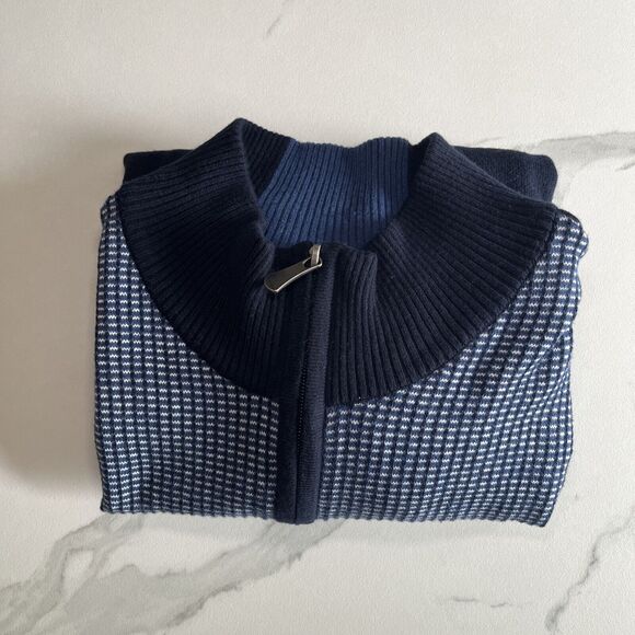 FAIRLANE Mens Navy Blue Knit Pullover Sweater Mock Neck cotton cashmere Sz L NEW - Picture 14 of 14